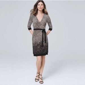 White House Black Market Reversible Leopard Ombre Black Wrap Dress Size 6